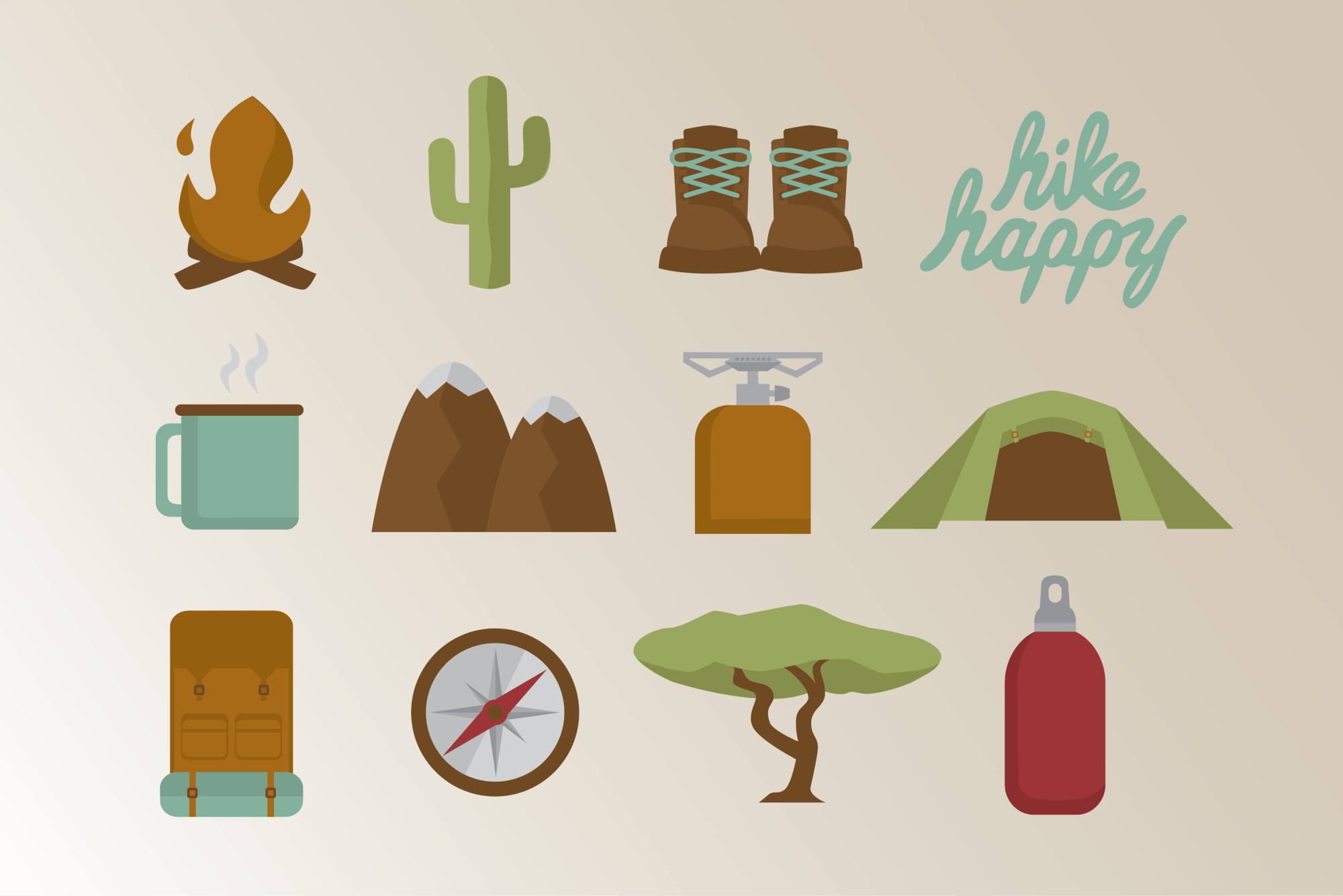 Hiking Outdoor Custom Icon Set